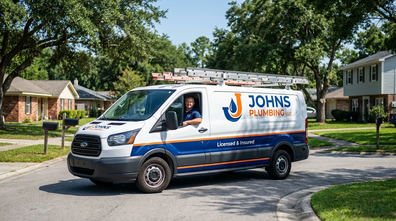 Johns Plumbing LLC service van in Bastrop, TX