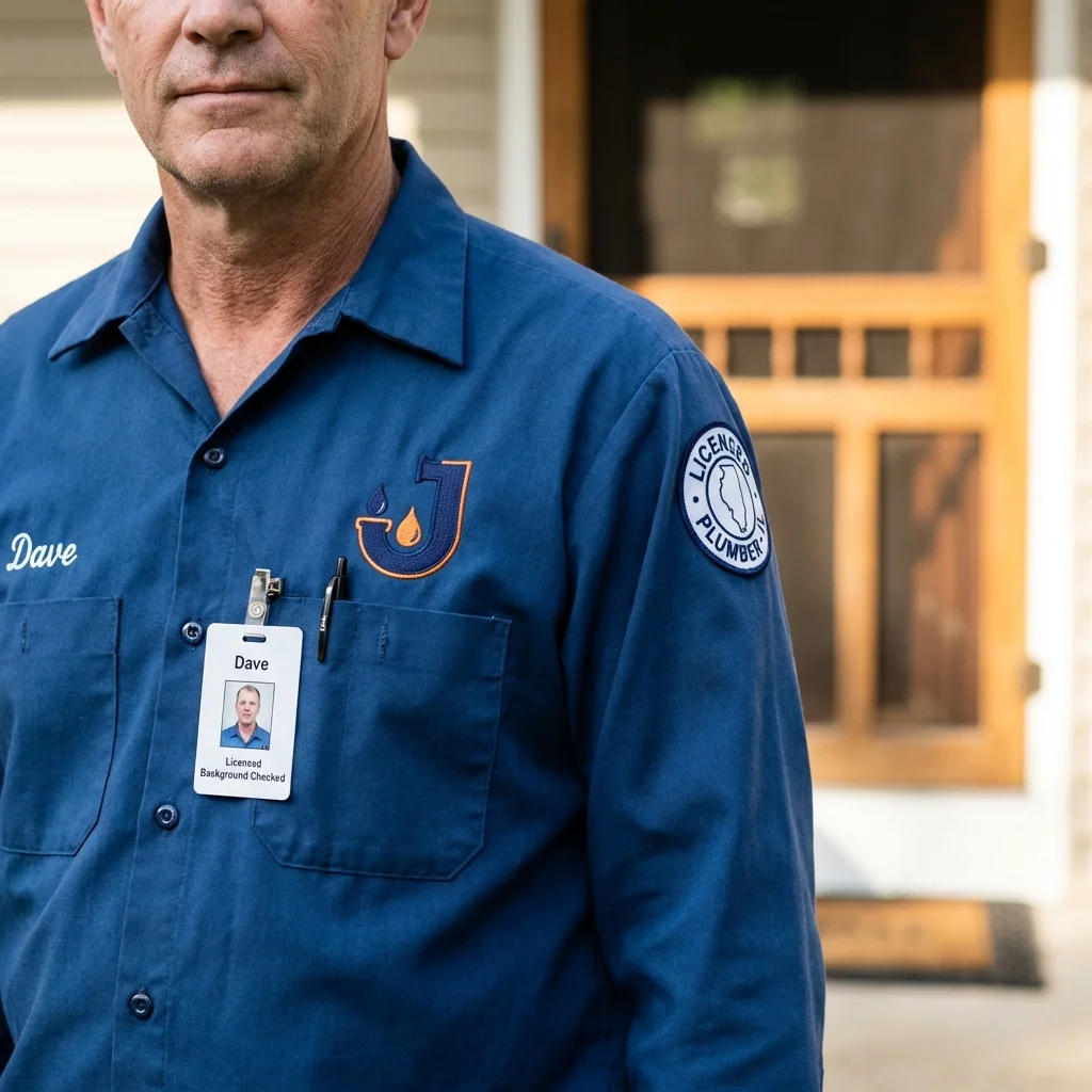 Licensed plumber showing ID badge in Bastrop, TX